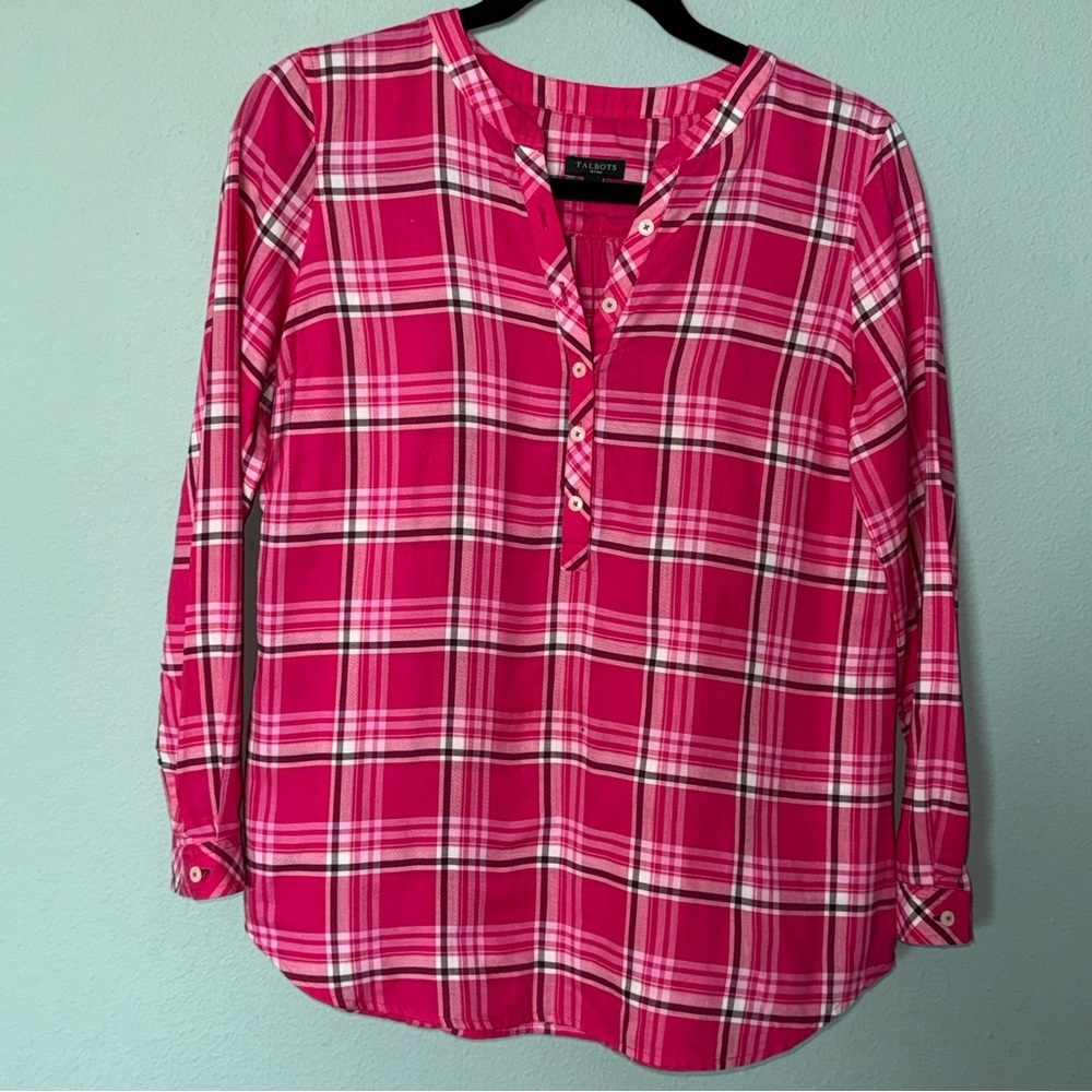 Talbots Pink Button Down Blouse with Mandarin Collar